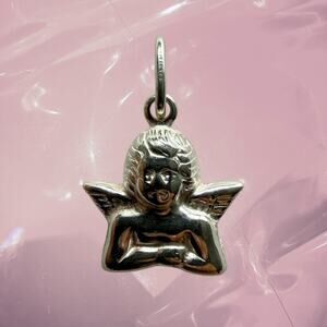 Y2K 925 Sterling silver angel with wings cherubs lucky star charm
